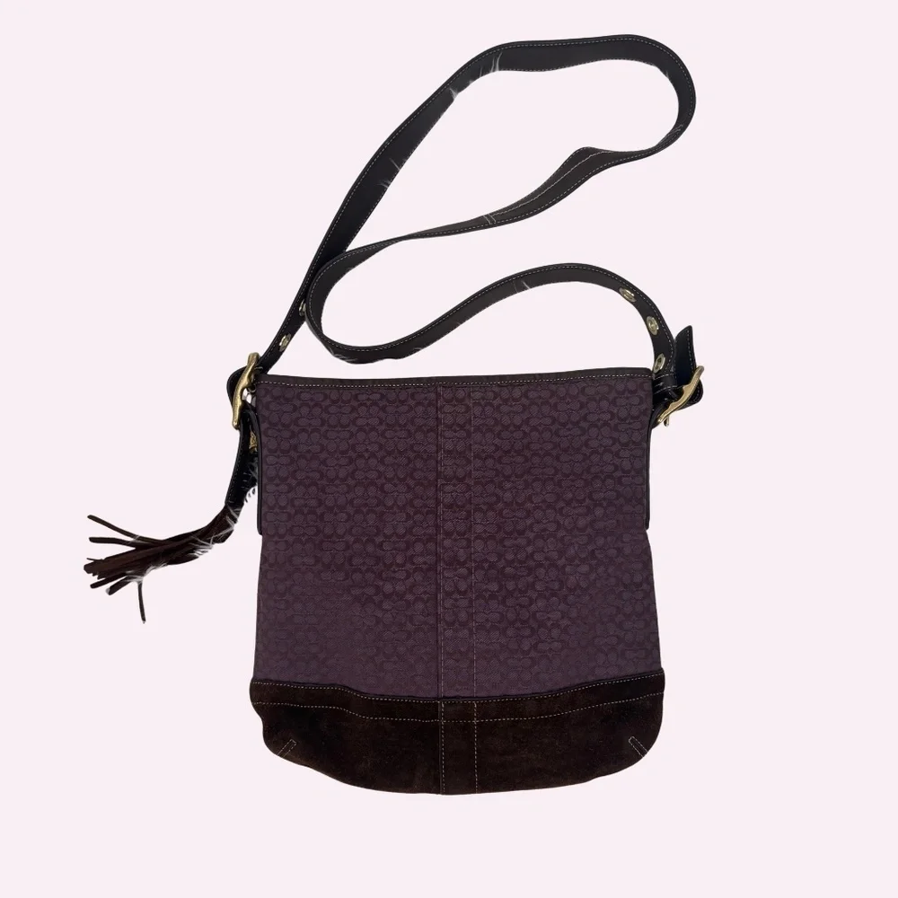 💜 Y2K Vintage Coach Purple Signature Jacquard Crossbody F10417 💜